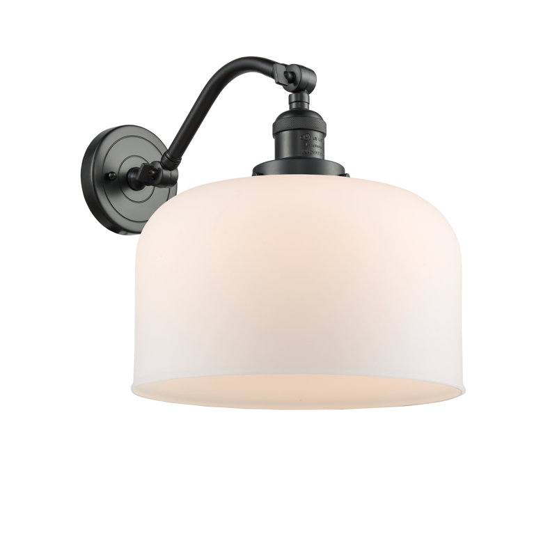 Applique murale 1 lumière 12 po Bell, Ampoule incandescente rétro 60 watts, Blanc mat, Noir mat