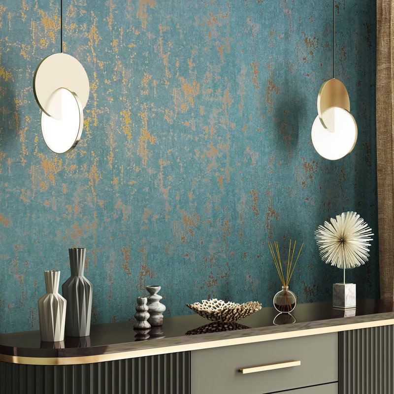 City Romance Collection Metallic Worn Plaster Wallpaper Roll, Green