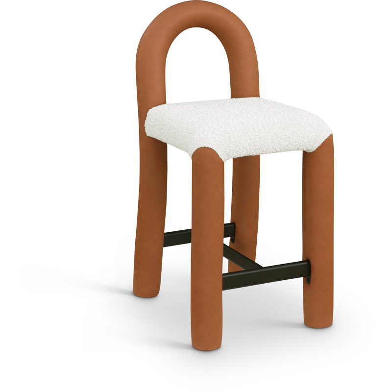 Amari Stool, Vegan Leather & Boucle Fabric, Cognac