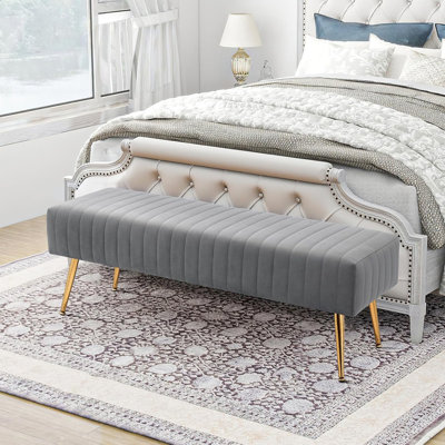 44 Inch Bedroom Bench, Upholstered Tufted Striped Fabric Ottoman Bench with X-Shaped Metal Legs -  Everly Quinn, AD1BE96E4186436EA9B2DB5710AC1AC6