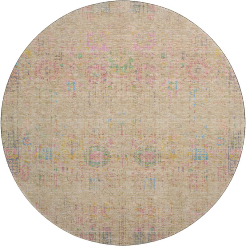 Premium Machine Washable Lubbers AMF1734 Border Rug, Round 8'