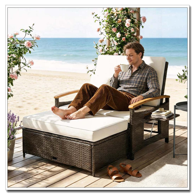 Garden Sofa Bed, Rattan Outdoor Daybed, Beige