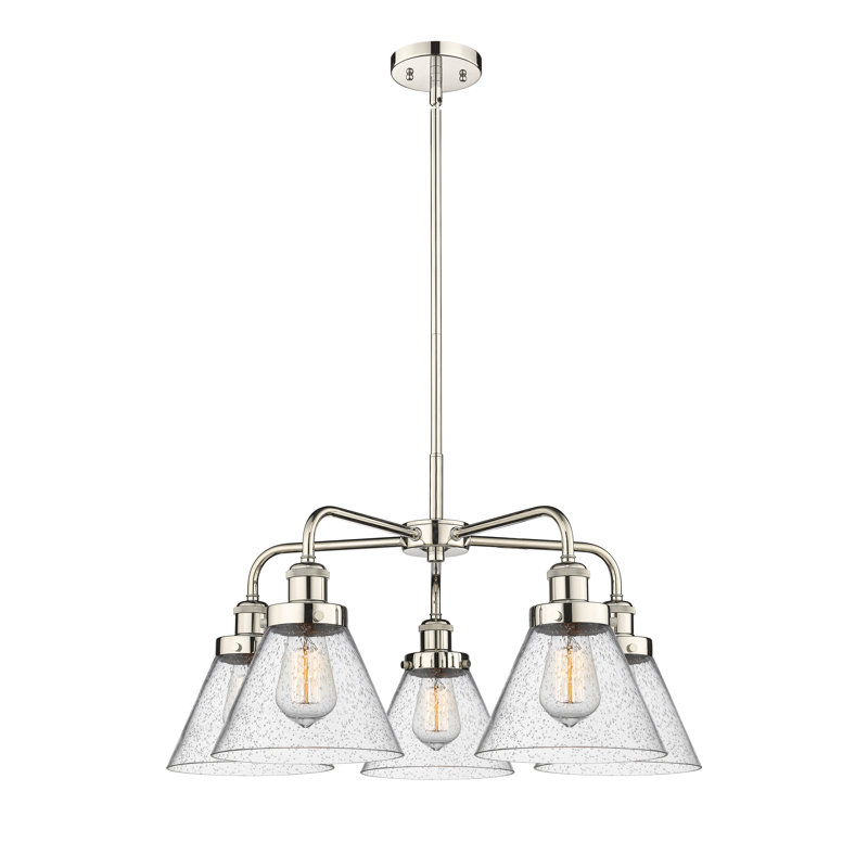 Lustre suspendu 5 lumières Cone, Grainé, Nickel poli