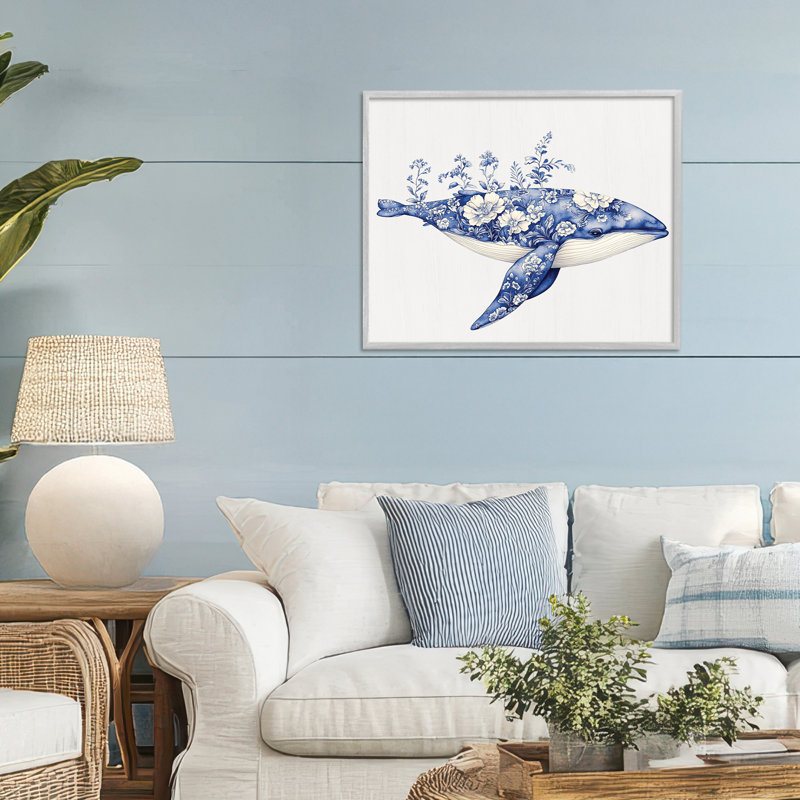 Giclée encadrée Blooming Toile Whale, par Lettré et doublé, H 16 po x l 20 po, Estampe numérique Farmhouse