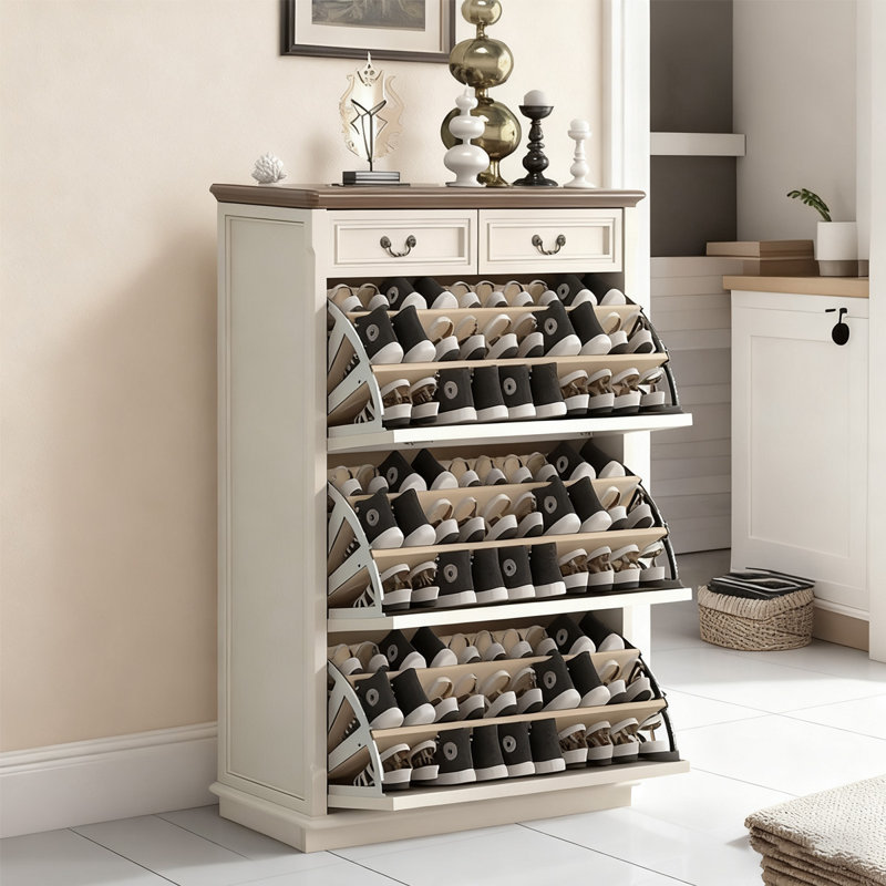 Banc de rangement blanc pour chaussures en bois massif, H 48,43 po x l 27,56 po x P 14,17 po