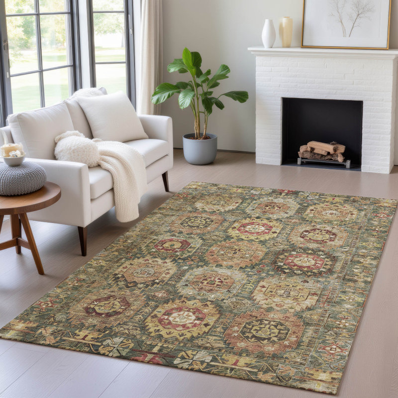 Tapis intérieur / extérieur Xhevrie lavable à la machine, Rectangle 9 pi x 12 pi
