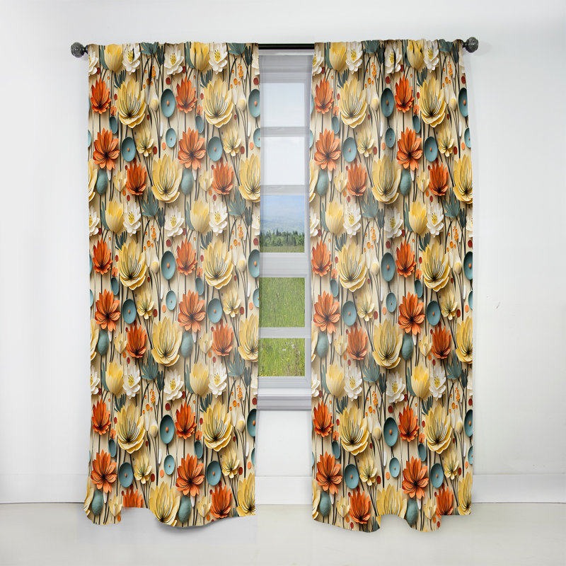 Mod Botanical Allure I - Rideau Mid-Century - Rideau géométrique obscurcissant - 1 panneau, L 52 po x L 108 po