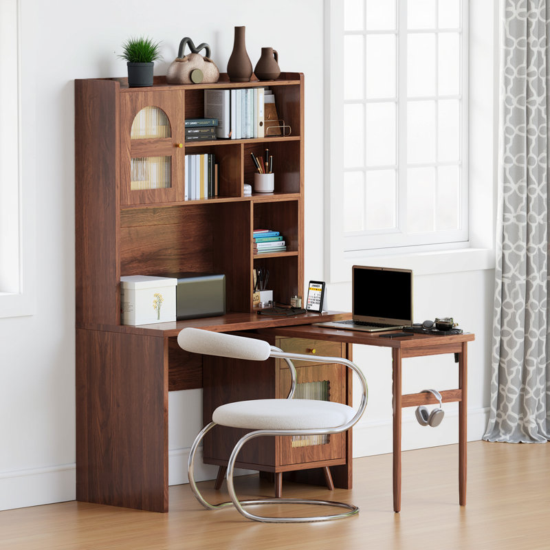 Thane Computer Desk with Swivel Top, Drawer & Cabinets, Walnut