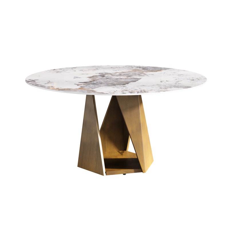 Table de salle à manger ronde blanche de 58,78 po, avec base en fer bronze et surface en pierre frittée, pouvant accueillir de 6 à 8 personnes, égratignure, plateau en métal robuste facile à nettoyer, pouvant résister aux taches à haute température, propre
