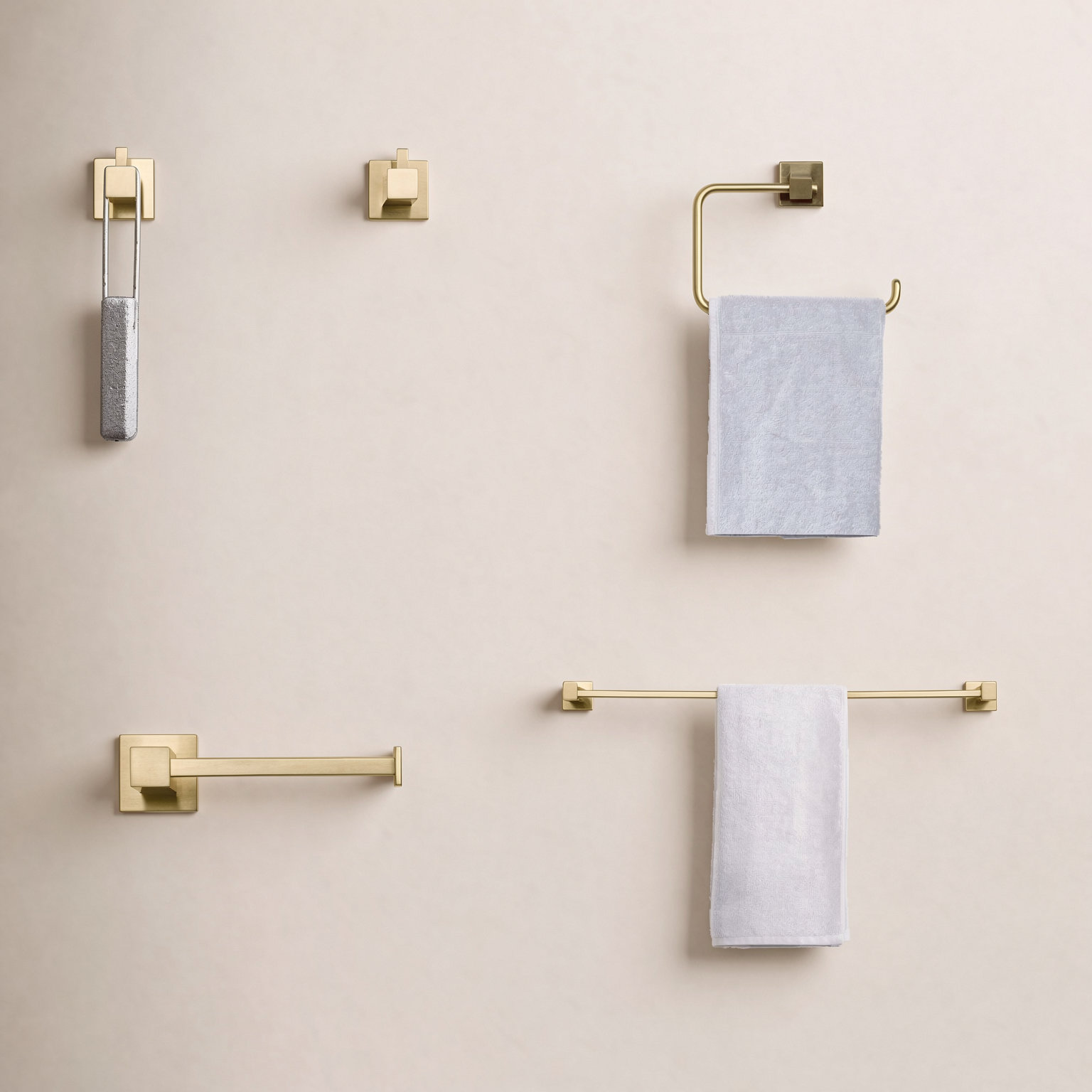 Cube 5-Piece Bathroom Hardware Set, Brushed Gold