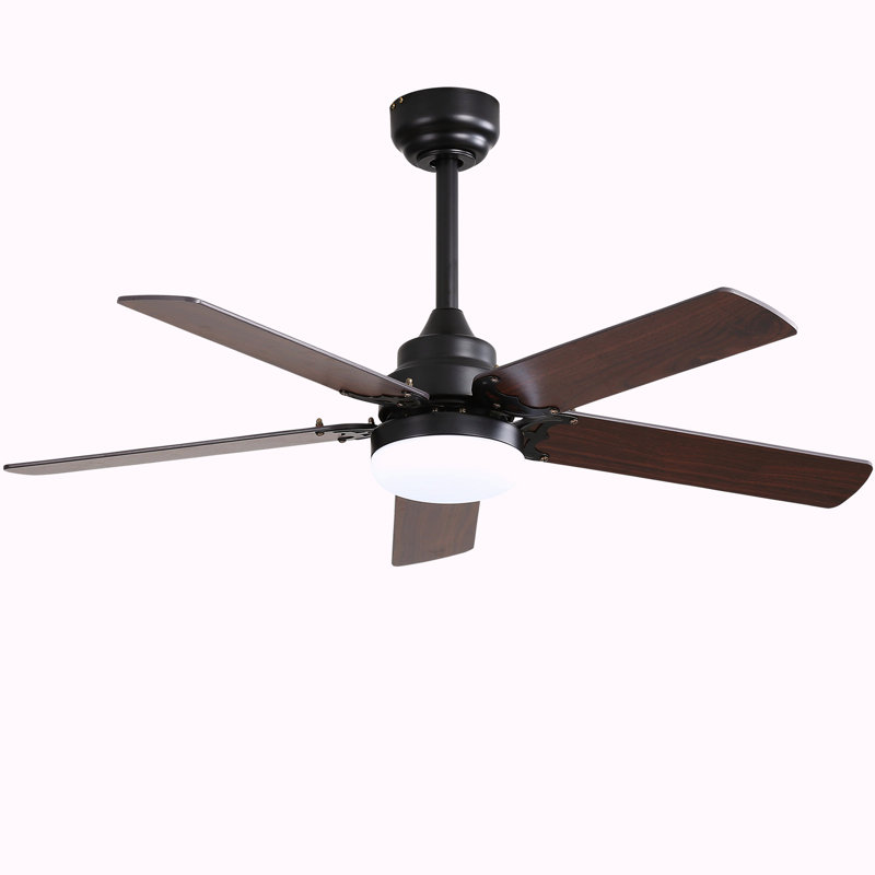42 Inch Modern Ceiling Fan With LED Light 5 Blades Remote Control Reversible DC Motor Black For Bedroom, Black, Brown