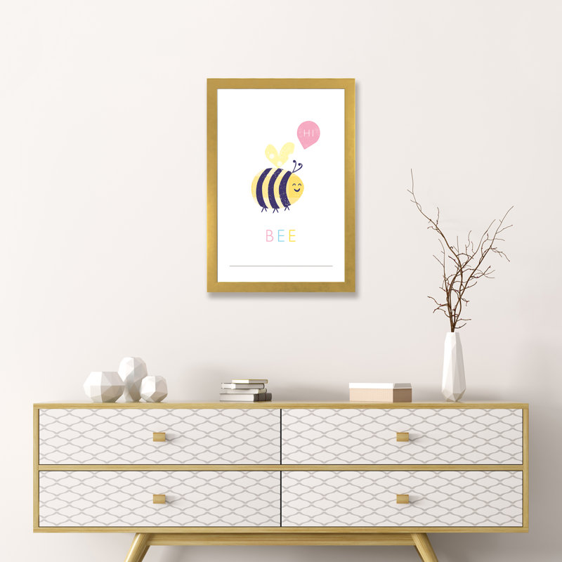 Abeille - imprimé, H 24 po x l 16 po x P 1 po, Papier encadré doré, Blanc