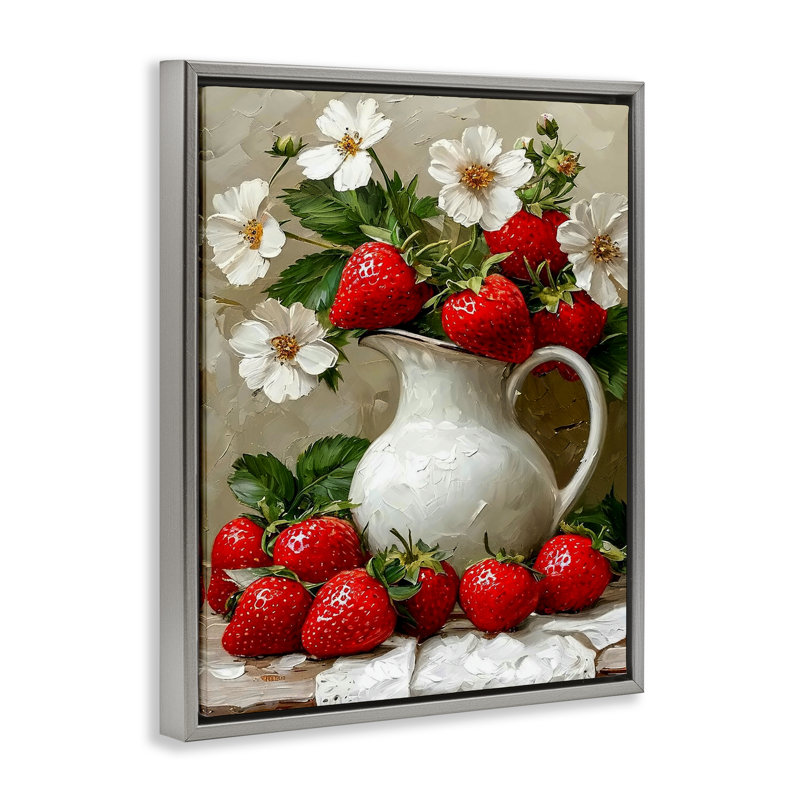 Cadre flottant Painterly Strawberries, H 21 po x l 17 po, Cadre flottant gris lustré