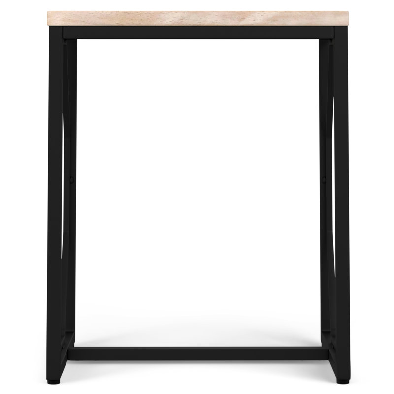 Table de bout contemporaine en bois de manguier massif l 20 po Selma avec base ouverte en métal et détails en losange
