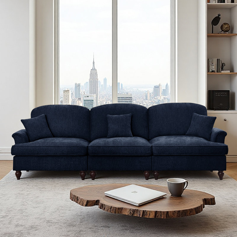Sofa, Cloud Couch Sectional Sofa, Chenille Sofa, 36.6" H x 107.1" W x 32.8" D, Blue