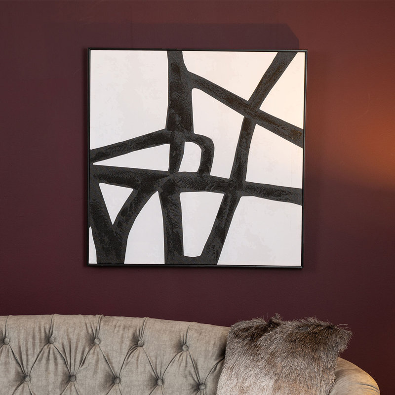 Framed Line Abstract Wall Art for Bedroom & Living Room, Black & White Canvas Painting, 82cm H x 82cm W