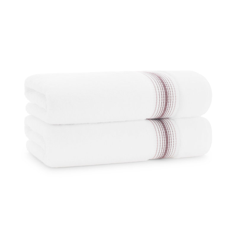 Darcie-Bella 100% Cotton Plush Bath Towel, White/Rose
