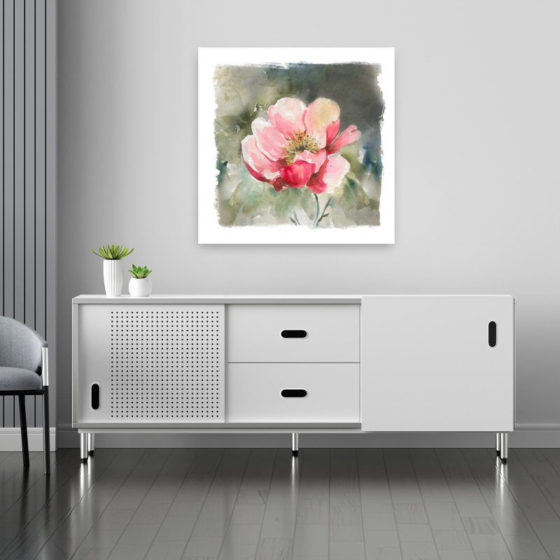Pivoine rose délavée, reproduction d'art contemporain délicat, 36" H x 36" W