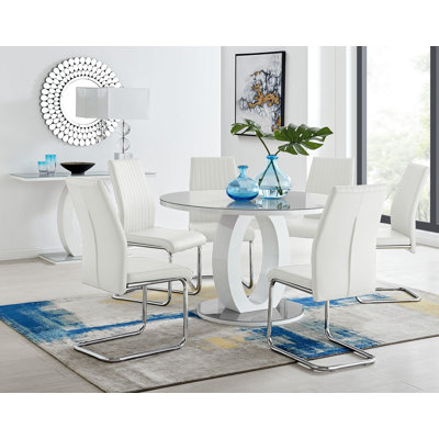 Scottsmoor Modern Halo Seat Round Dining Table Set - 6 Modern Sleek Dining Chairs