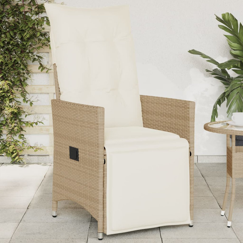 Chaise de jardin inclinable en poly rotin, Beige, Beige