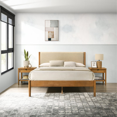 Vichy 3-Piece Rubberwood Bedroom Set, Platform Bed With Two Nightstands, Queen