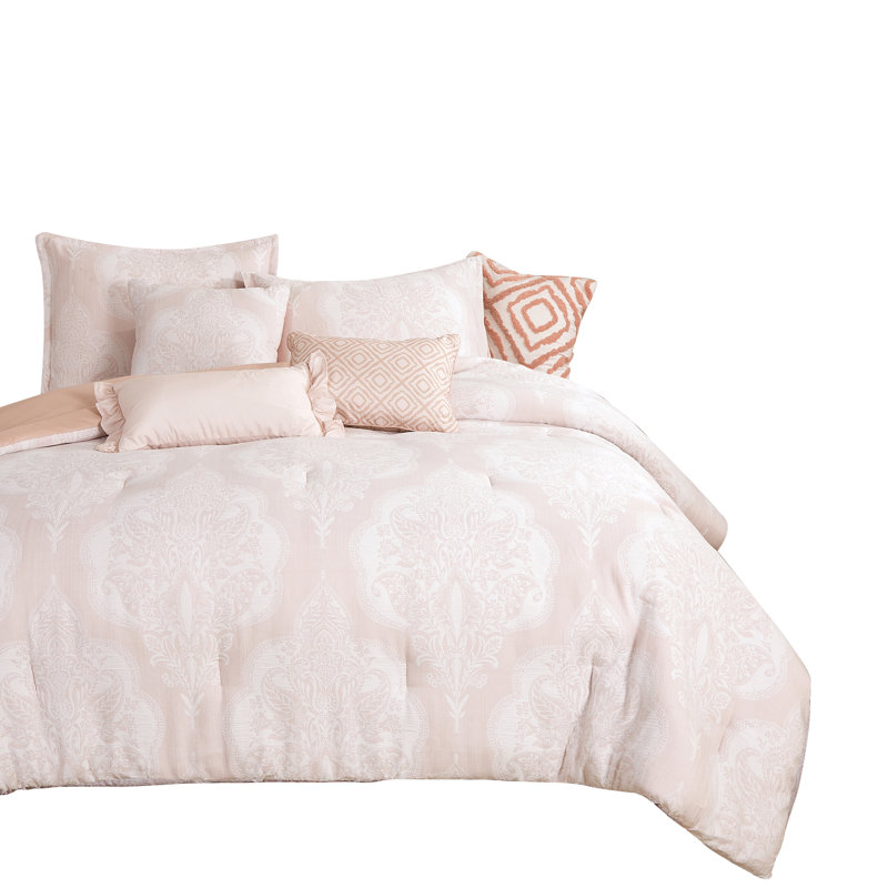 Ensemble d'édredon 7 pièces brun / beige / rose Chiara, Édredon de grande taille et 6 pièces supplément