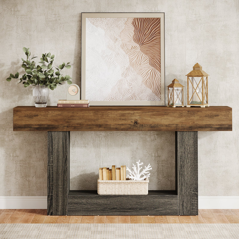 160cm Console Table, Grey, Vintage Brown
