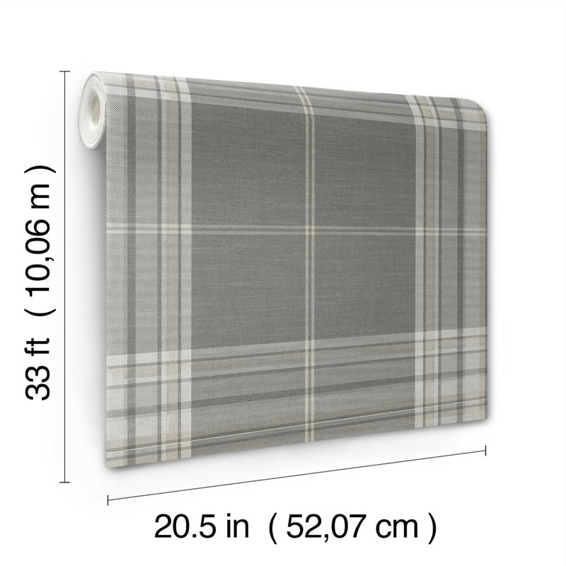 Westley Black Plaid Wallpaper, Gray
