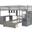 Spacieux lit double superposé au-dessus d'un lit simple gris avec bureau et tiroirs de rangement