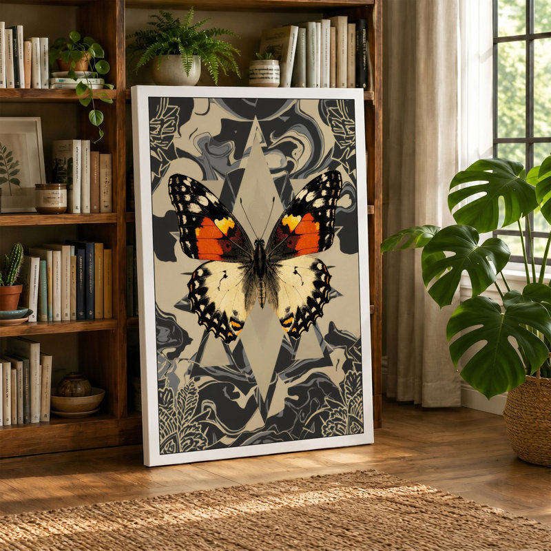 Mirrored Butterflies Eclectic - Wrapped Canvas, 24x16 - 61.0 x 40.6 cm, Taupe Border