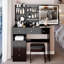 Table de coiffeuse de 37 po avec tabouret rembourré, tiroir gauche coulissant, miroir à DEL tricolore et rangement grande capacité | Idée cadeau