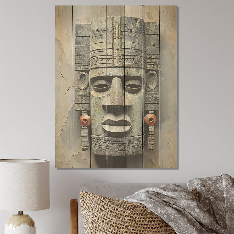 Masque africain gris Baule Serenity - Masque africain sur bois, H 40 po x l 30 po