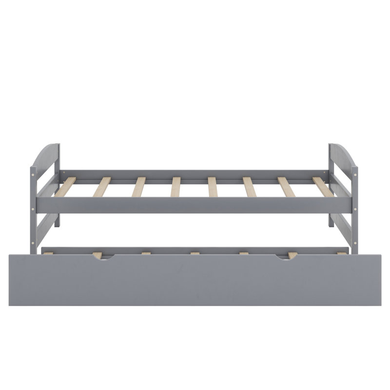 Lit plate-forme avec lit gigogne, gris