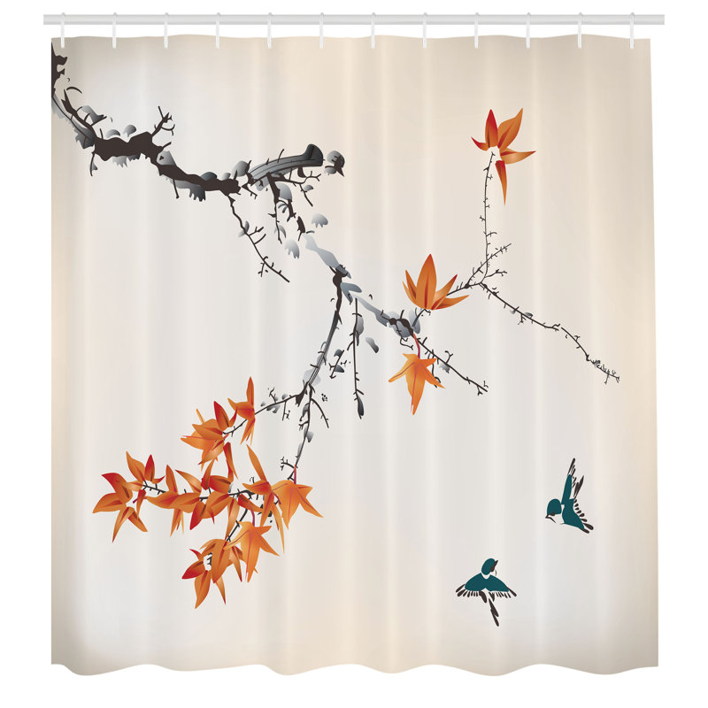 Ensemble de rideau de douche japonais + crochets, H 84 po x l 69 po, Pêche foncé