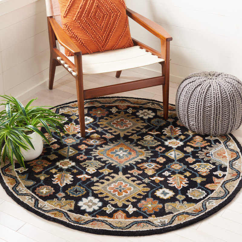 Hand Tufted Wool/Cotton Oriental Rug in Beige/Black, Round 5'