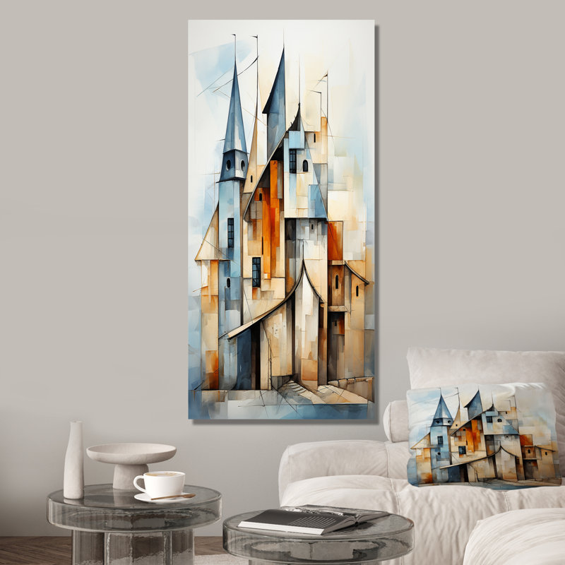 Cubiste de la chapelle, paysage religieux IV - Église, art mural, Toile tendue, H 40 po x l 30 po