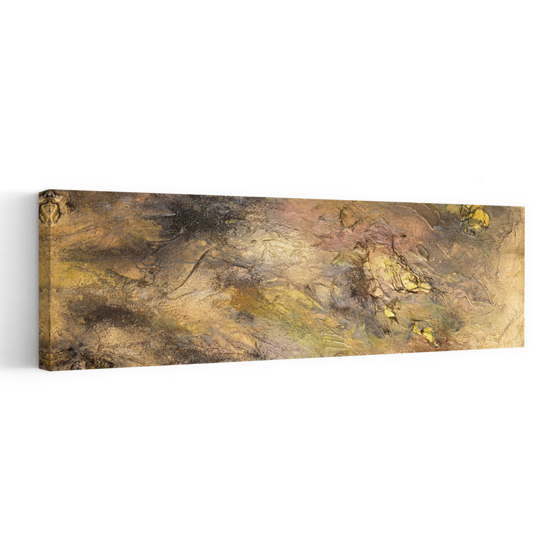"Earthy Golden Textures", art mural contemporain abstrait, H 20 po x l 60 po