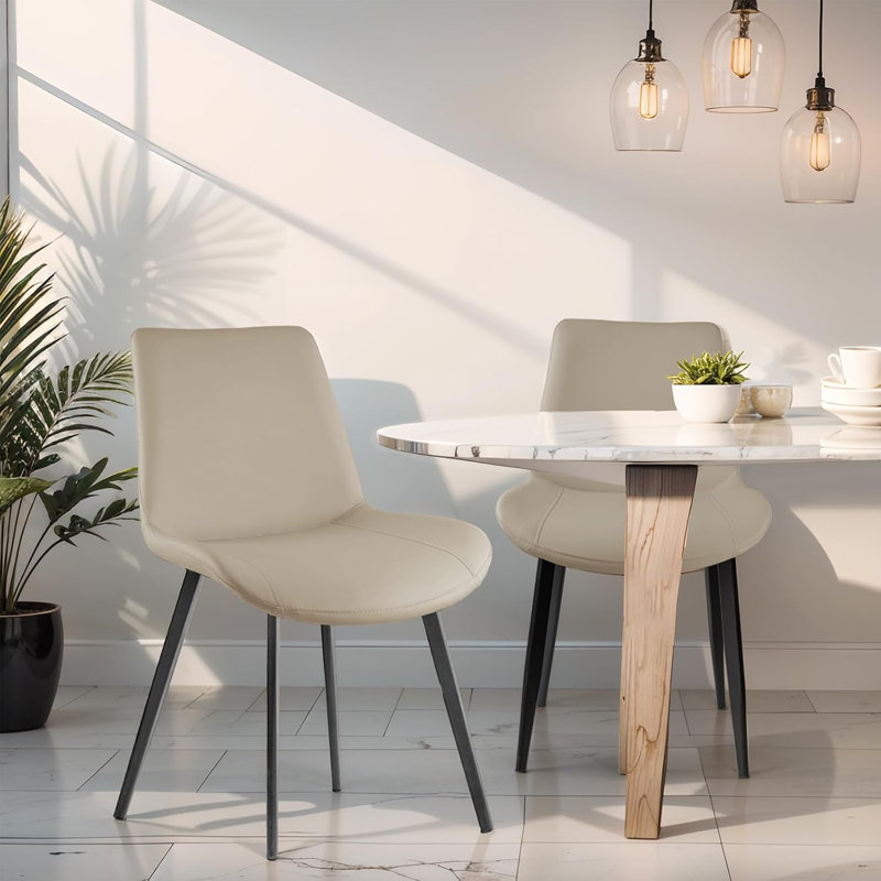 Modern PU Leather Upholstered Dining Chairs With Sturdy Metal Legs (Set Of 6), Tan