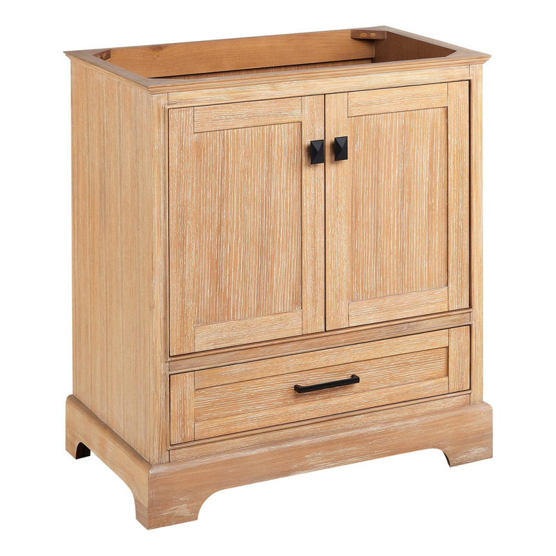 Driftwood Brown Solid Wood Freestanding Vanity Cabinet with Black Hardware