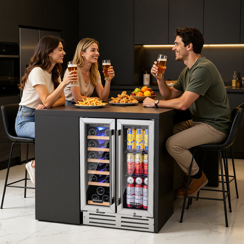 Réfrigérateur à boissons autoportant avec rangement pour bouteilles de vin et commande intelligente Bodega 57 canettes (12 oz)