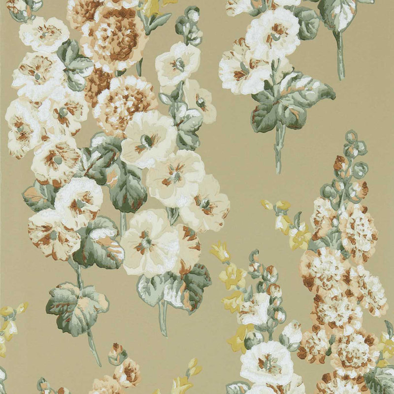 Hollyhocks Wallpaper, Gold Metallic/Tan