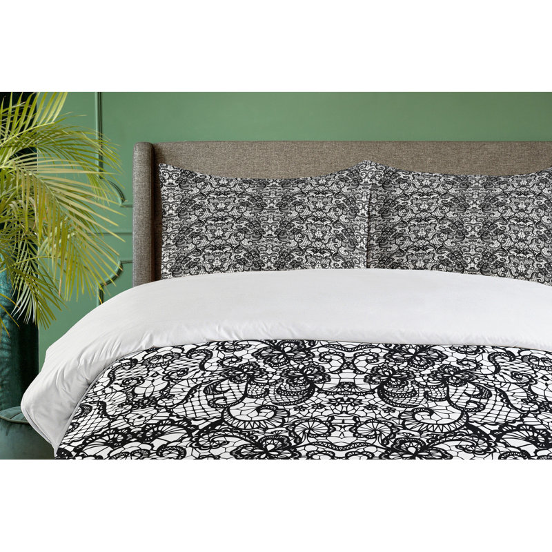 Victorian Black and White Microfiber Duvet Cover Set with Pillow Shams