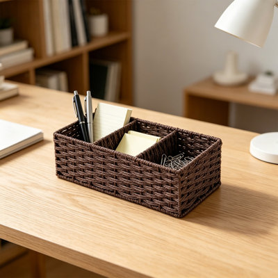 Panier de rangement en corde de papier avec compartiment de rangement en corde de papier à 3 compartiments pour articles de toilette et décoration intérieure