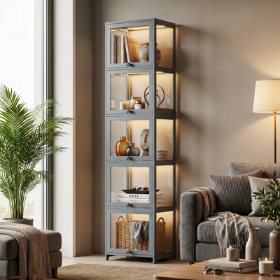Vitrine à 5 niveaux avec porte escamotable en acrylique, bibliothèque vitrine pliable
