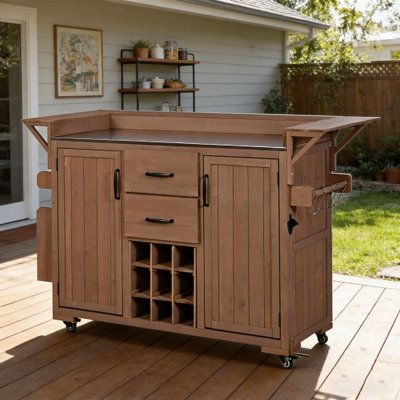 Îlot de cuisine de style moderne avec roulettes de 60,2 po de largeur avec chariot en acier inoxydable