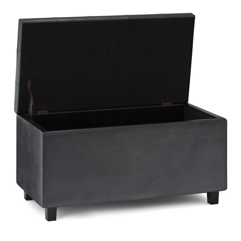 Cosmopolitan Distressed Black Tufted Footstool with Storage