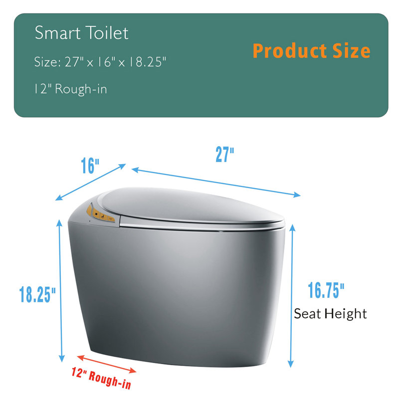 Smart Toilet For Hygienic Bathroom, Auto Open/Close Seat, Foot Sensor, Grey Piece Intelligent With Efficient Flushing System,