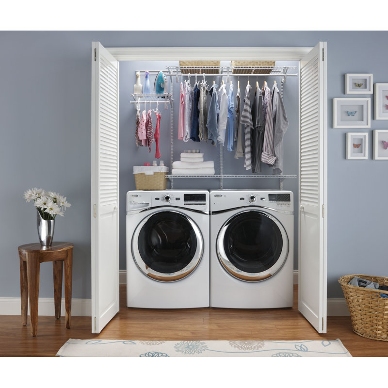 Adjustable ShelfTrack Wardrobe System 1.8m Wide White Wire Wall Mounted Clothes Rail Storage
