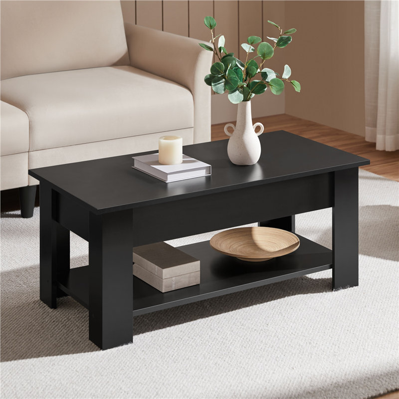 Ajeem Rectangular Lift Top Coffee Table with Storage, 22" H x 38.6" L x 19.7" W, Black