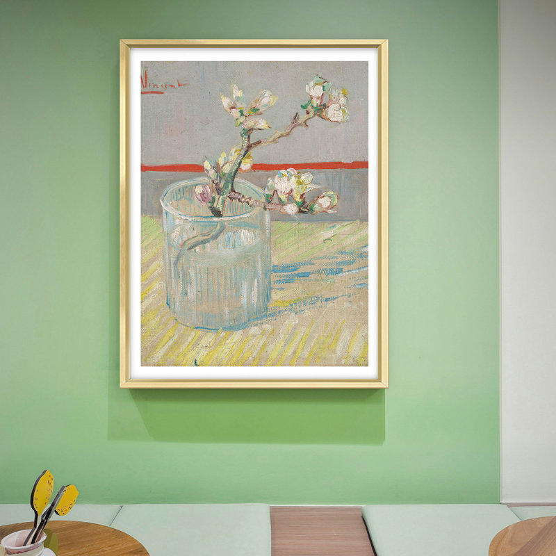 «Pink Blossom Wall Art», peinture encadrée minimaliste à motif floral pour le salon, H 10 po x l 8 po, Cadre métallique doré